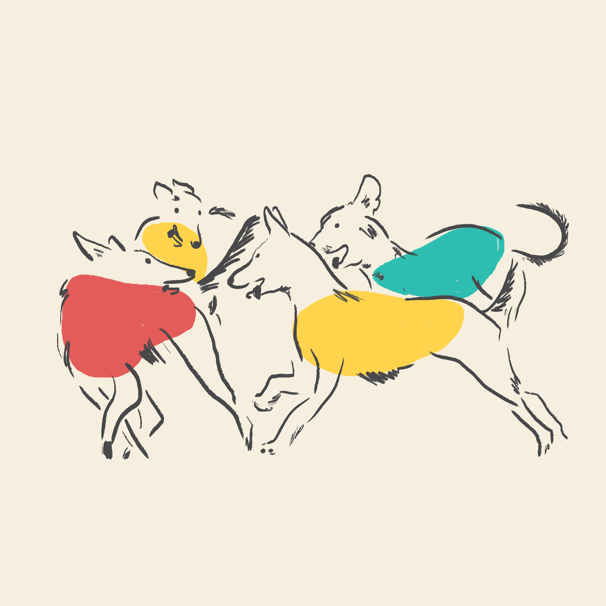 Dogs chasing one another - concept illustration