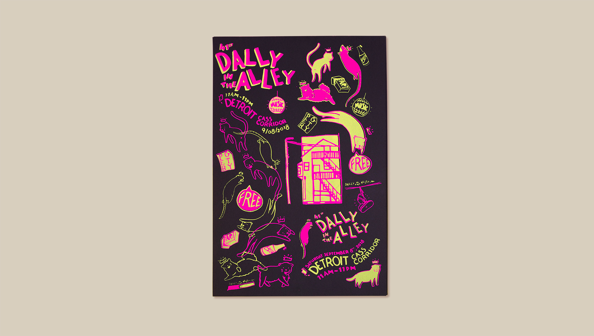 Overhead of Dally in the Alley 2018 screenprinted poster