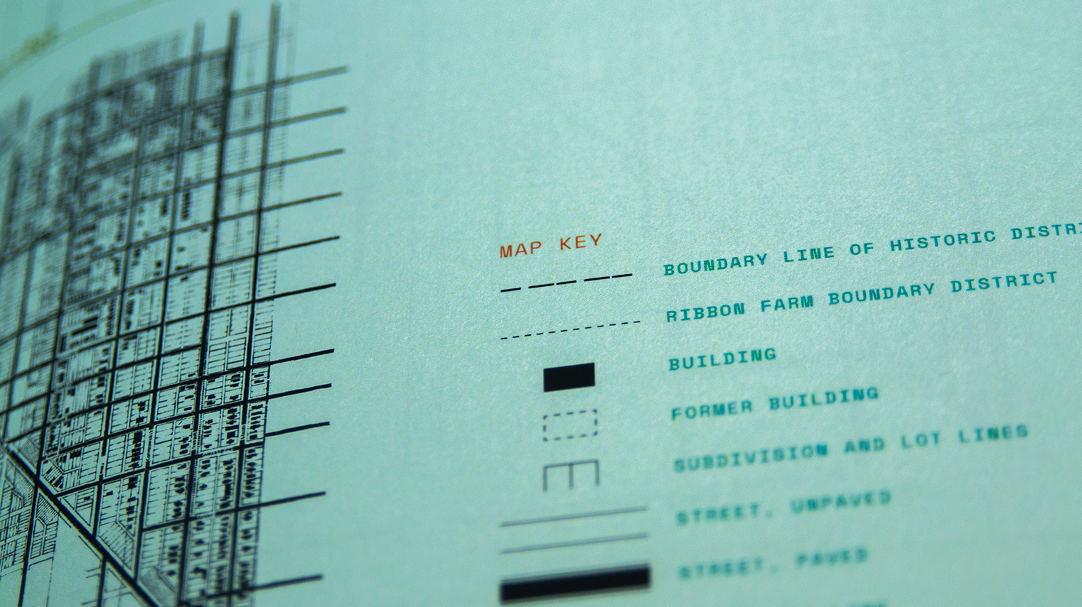 Detail of neighborhood maps with typographic key