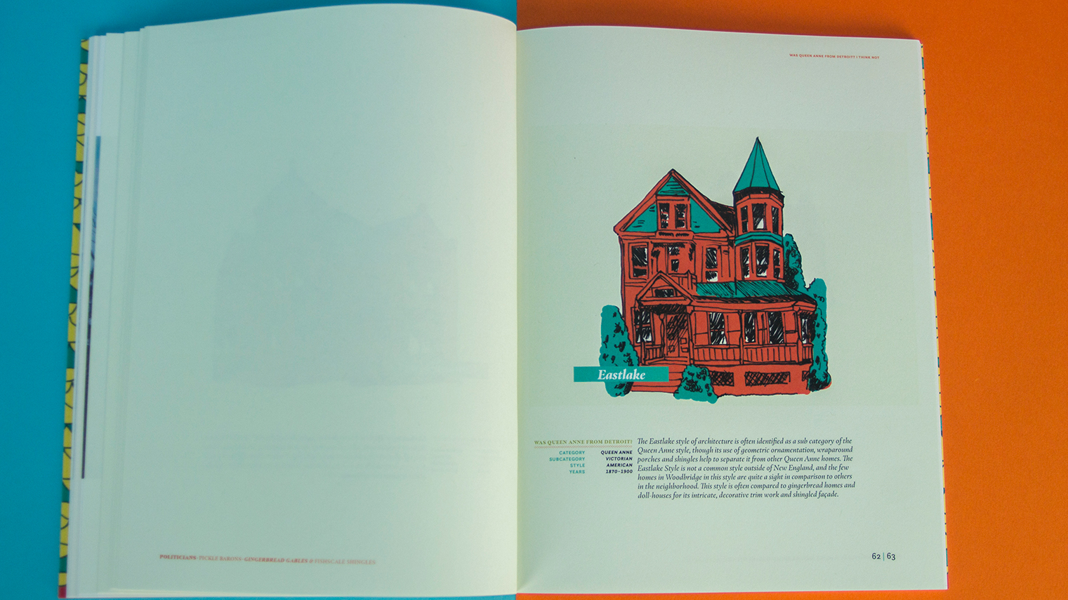 Two page spread of architectural illustration