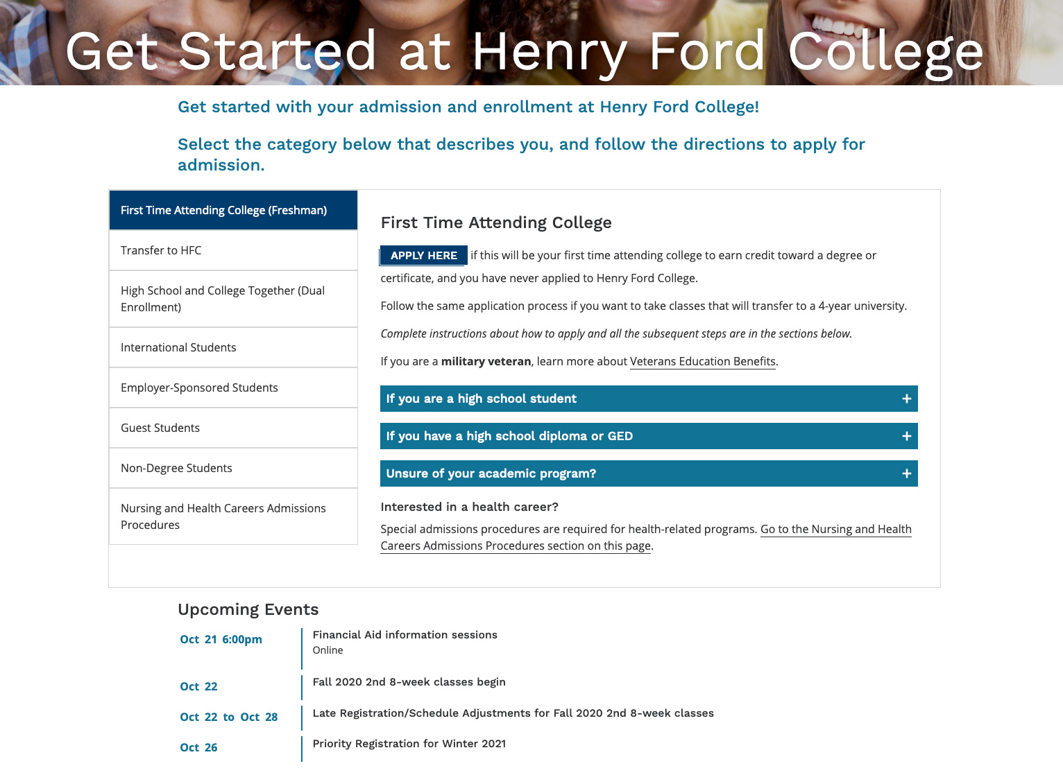 Hero Overview of HFC Admissions Page