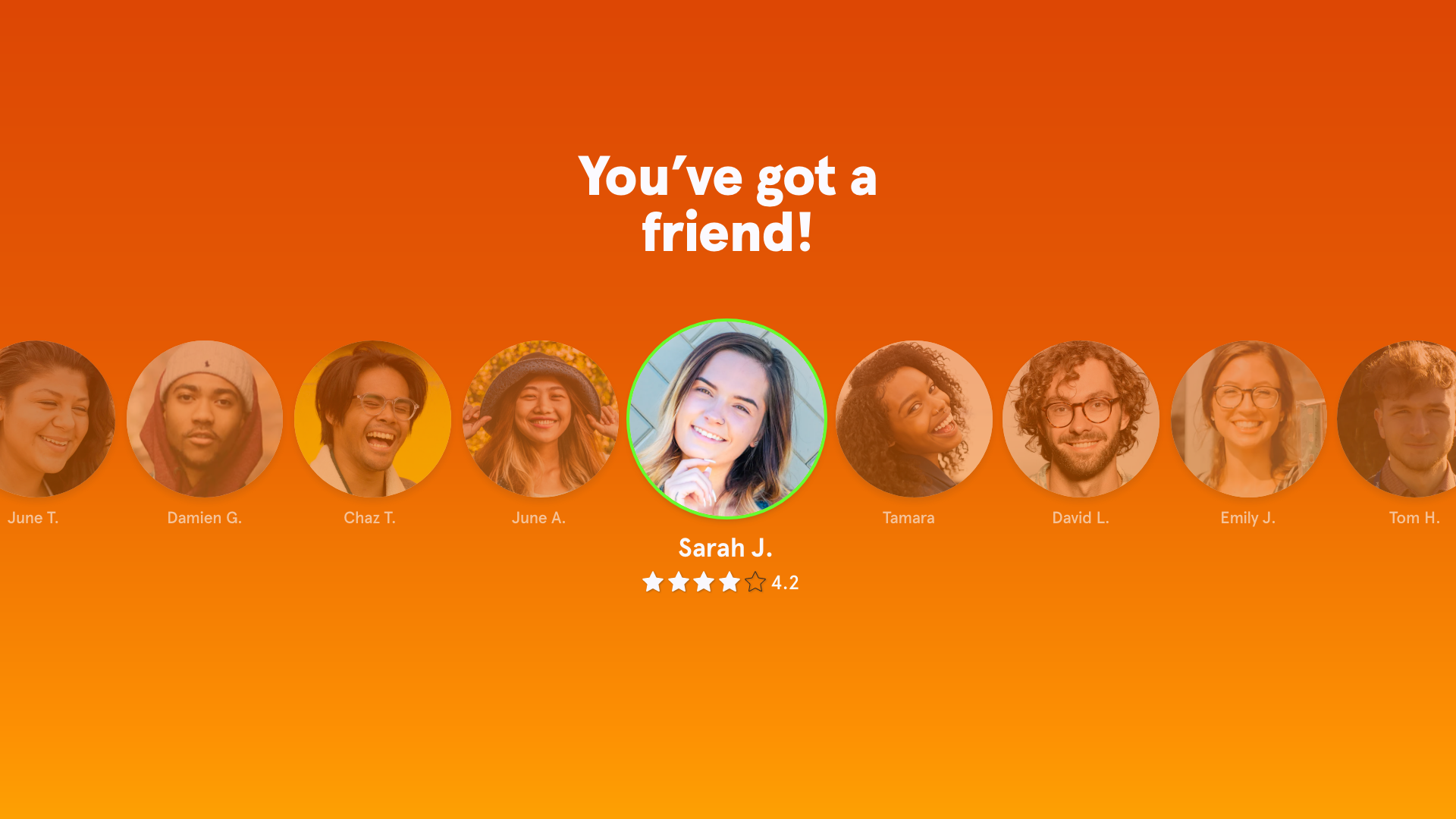 Gradient background with circular UI of friend meetups